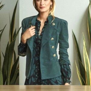 CAbi Lennon Jacket Teal Green Blazer Military Flare Corduroy Blazer Sz S